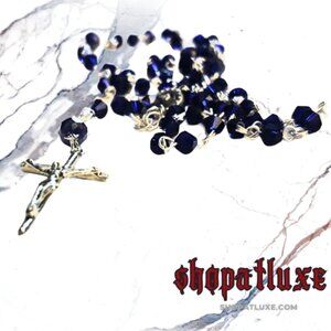 Faceted Blue Crystal Hand Beaded Rosary